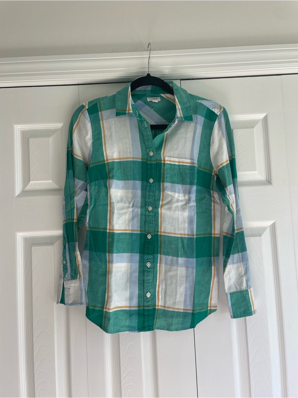 J. Crew Green and White Plaid Button-Down Shirt